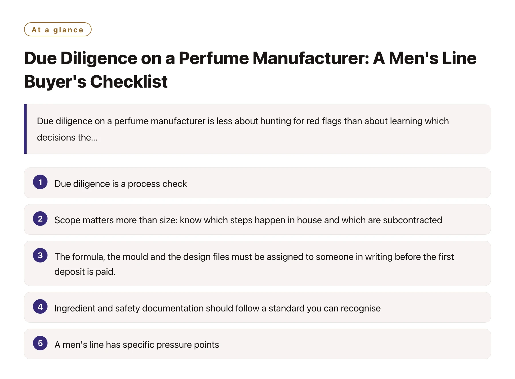Due Diligence on a Perfume Manufacturer: A Men's Line Buyer's Checklist——全文要点速览